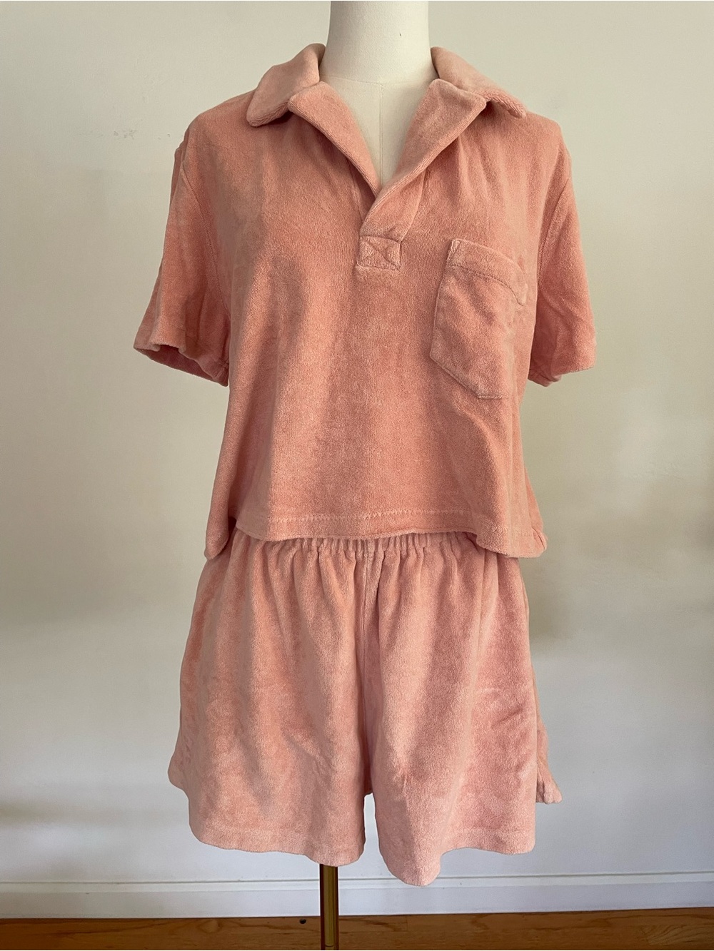 Ephemera Resort Blush LA Plage Polo & Short Terry Cloth Set Cotton US 8 Large